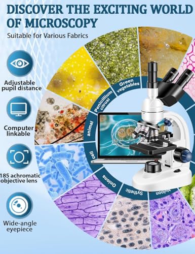 Image of Trinocular Microscope 40X-5000X Magnification, Microscope for Adults, Laboratory Grade with Dual Mechanical Stage and HD USB Camera Microscope