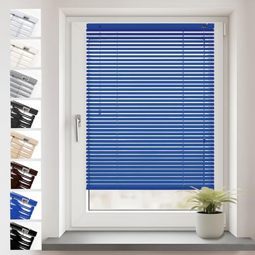 Persiana Veneciana de Aluminio SONELLO de Interior 110cm x 130cm Azul Persiana de Aluminio Klemmfix sin taladrar: protección Visual, antideslumbrante, contra la luz y Solar para Ventanas y Puertas