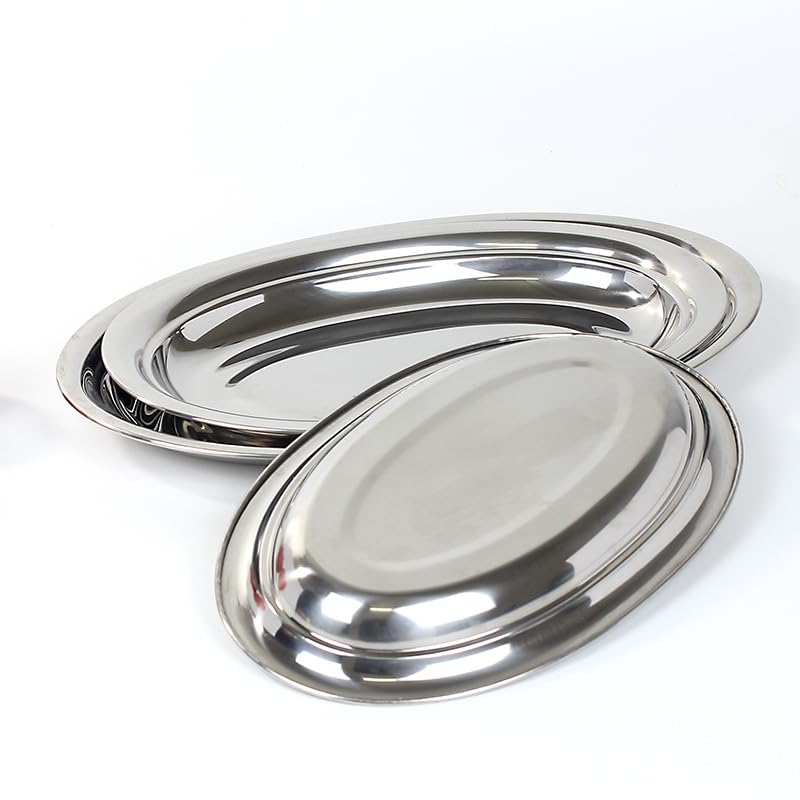 30cm, 4 Pack Piatto Ovale in Acciaio Inossidabile, Vassoio di Servizio in Acciaio Inossidabile, Vassoio di Servizio Grande Silver Serving Tray, Vassoio di Servizio Multiuso per la Cucina
