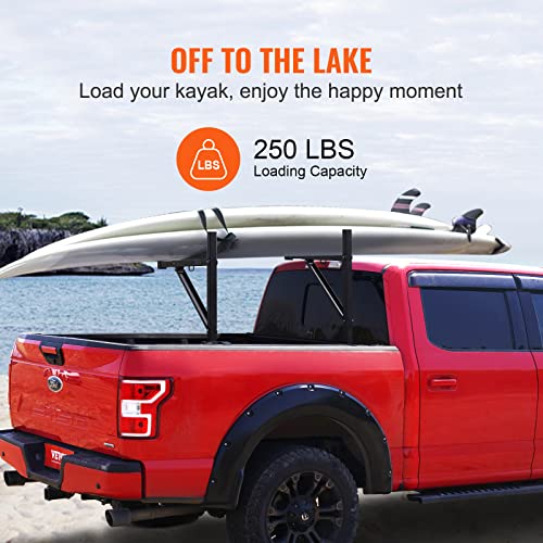 Image of VEVOR Truck Rack, 19-34inch Extendable Truck Ladder Rack, 38.6 inch-43.6 inch Adjustable Height, 250 lbs Capacity Steel Ladder Rack for Truck, Heavy Duty Truck Bed Rack for Kayak, Surfboard, Lumber, Ladder