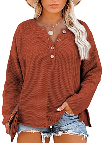 Image of Eytino Womens Plus Size Sweaters Casual Long Sleeve Loose V Neck Button Henley Tops Pullover Knit Jumpers,(1X-5X)