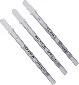 Sakura Gelly Roll, Kit 3 Canetas Gel Brancas, Espessuras 0.5mm, 0.8mm e 1.0mm
