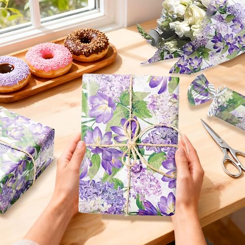 50 Blatt Lila Seidenpapier Geschenkpapier 50x35cm Salbei Blumenstrauß Verpackung gemustert für Babyparty Hochzeit Brautparty Partydekoration