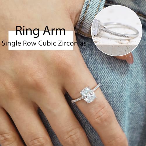 CZ Engagement Rings for Women,Women's Round/Pear/Oval/Cushion/Radiant Cut 925 Sterling Silver Solitaire Wedding Bands Engagement Promise Rings with 18K White Gold Plated 1.5/2/3/4/5CT4
