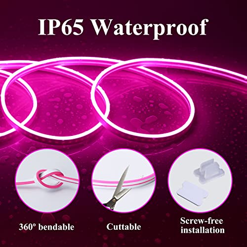 Hotran Neon Led Strip Light, 16.4Ft Pink 12V Neon Rope Light, Waterproof Flex Cuttable Silicone Strip Light For Indoor Outdoor Decoration (Power Adapter No Included) #TOP2