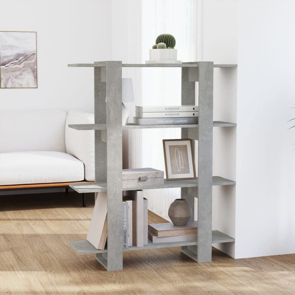 Bücherregal Betongrau 100x30x123,5 cm, Raumteiler mit elegantem Design, Robustes Standregal für Bücher, Zeitschriften und Dekoration, pflegeleicht mit feuchtem Tuch