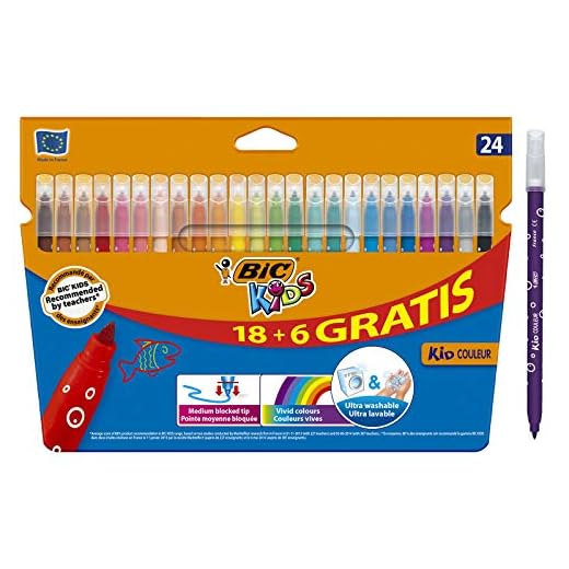 BIC Kids Rotuladores Lavables para Niños, Óptimo para material escolar y de oficina,Kid Couleur, Punta Media, Colores Llamativos, Caja de 24 Rotuladores