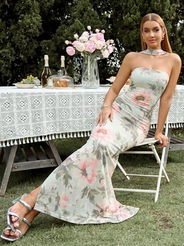 Image of HTZMO Women Formal Wedding Guest Cocktail Fall Bodycon Maxi Dress | Halter Neck Elegant Long Dresses, Evening Prom Gown Bridal Shower Engagement Party Winter, Stretchy Fabric