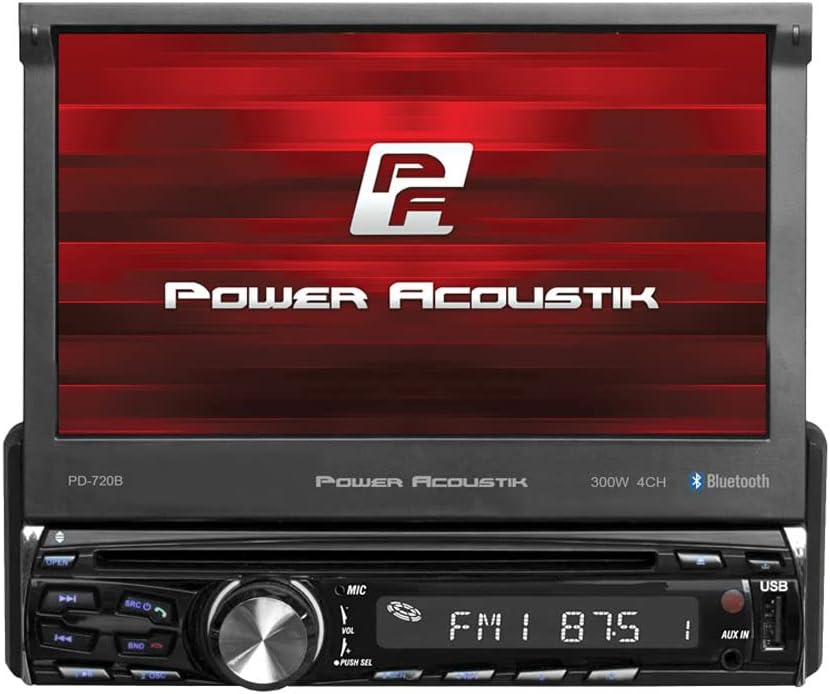 Power Acoustik PD-720B Single DIN with 7-inch Motorized LCD Touchscreen, DVD, CD/MP3 Car Stereo with Bluetooth