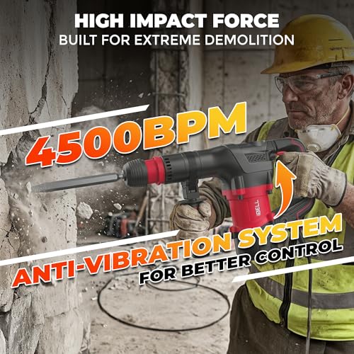 Image of IBELL IBL DH20-35 1350W Heavy Duty Demolition Hammer | 20J | 17mm HEX Chuck | 4500 BPM | 5.3 kg Lightweight with Anti-Vibration System | For Concrete, Masonry & Construction Work- 6 Months Warranty