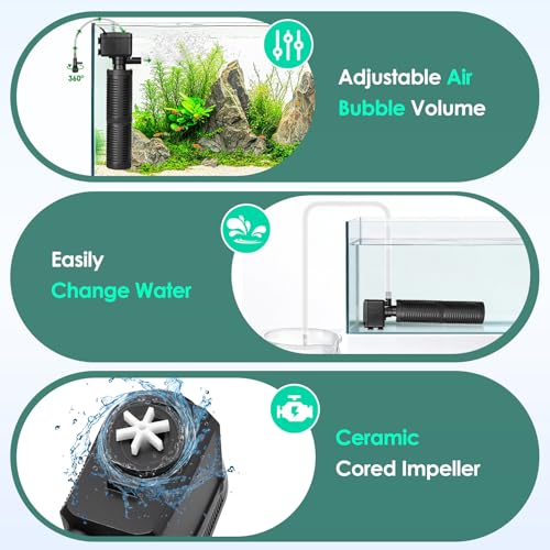 hygger 30-75 Gallon Little Submersible Aquarium Filter in-Tank Filtration with Aeration for Saltwater and Freshwater Fish Tank Internal Filters 317GPH by hygger - Image 6