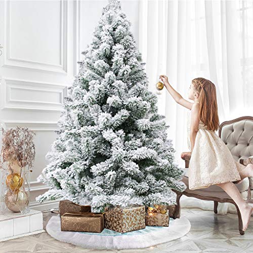 xiannv 6ft/7.5ft Premium Snow Flocked Hinged Artificial Pine Christmas Tree Holiday Decor w/Metal Stand for Holiday Decoration (White, 7.5Feet)