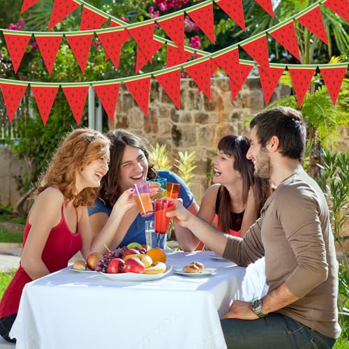 Image of Gersoniel 5 Pcs Watermelon Party Decorations Watermelon Pennant Banner | Watermelon Decor Summer Paper Triangle Flag for Hawaiian Frutti Themed First Birthday Baby Shower Party Classroom Decor
