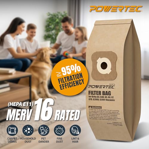 Image of POWERTEC 197394 Vacuum Bags for Kirby 9PK, Fits Kirby G3, G4, G4D, G5, G6, G7, G7D, G2000, G2001, Gsix, Ultimate G, Heritage II, Style III Vacuum Cleaners, Replacement for 197294 197289 197301 (75137)