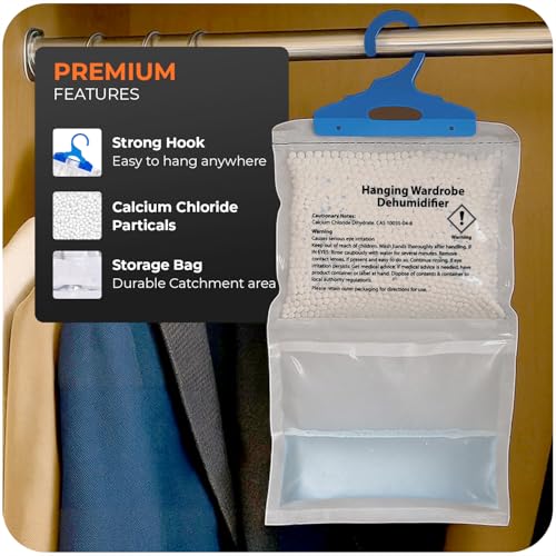 Roe Tenpo 12 Pack Wardrobe Dehumidifier Hanging Bags, 210g Each Bag Moisture Absorber, Condensation Absorbers Dehumidifiers for Home, Wardrobe, Kitchen, Bedroom, Caravan, Office etc