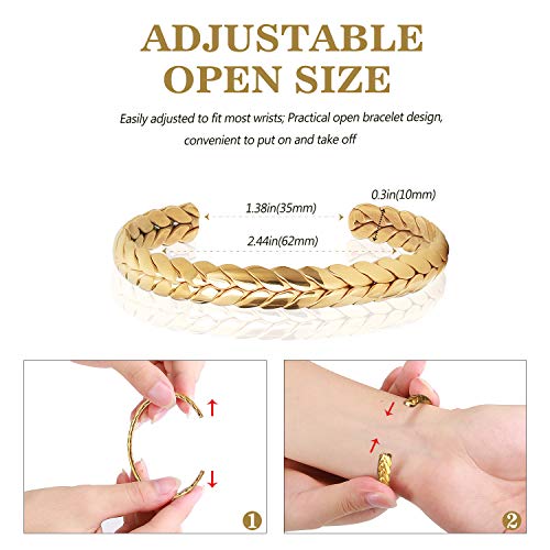 Lolalet Wide Open Cuff Bracelet, Christmas Gift For Women, 18K Gold Plated Wheat Style Couples Love Bracelets, Weave Braided Twisted Open Cuff Bangle Jewelry –Gold #TOP3
