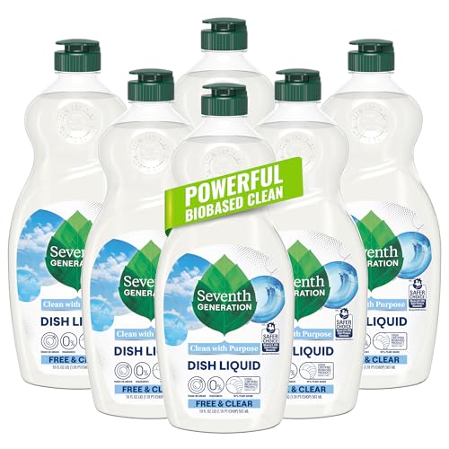 Seventh Generation Dish Liquid Soap Free & Clear liquid soap Pack of 6 Dishwashing Soap Dish Soap for sensitive skin 19 oz