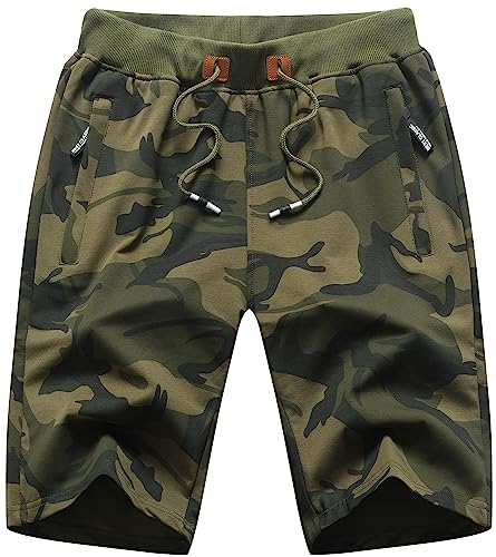 YuKaiChen Mens Shorts with Zip Pockets Summer Lightweight Quick Dry Elastic Waist Outdoor Casual Athletic Travel Running Camo Army 34