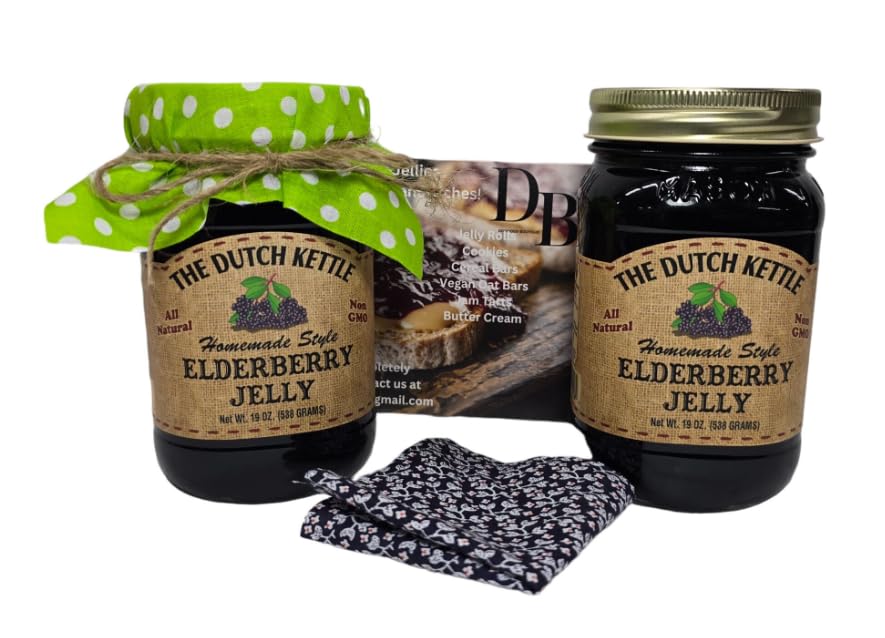 The Dutch Kettle Elderberry Jelly 2/19 Oz Jars with Fabric Toppers