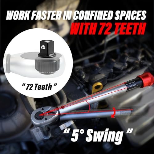 Hairich Drehmomentschlüssel 1/2 Zoll für Auto, 20–230 Nm, Torque Wrench 5-tlg. Set mit Verlängerung & Stecknüssen (17/19/21 mm)… – Ansicht 6