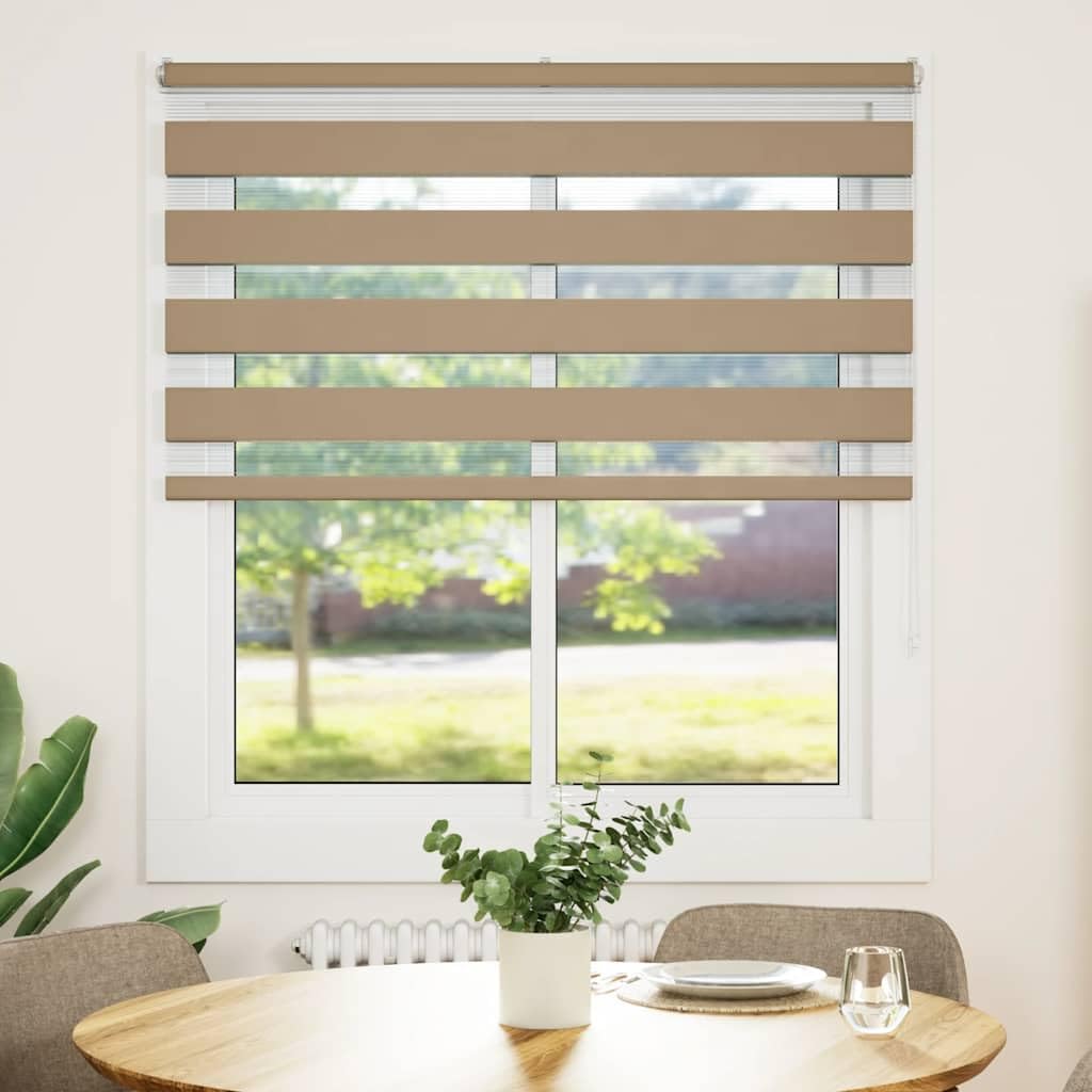 Store Jour Nuit Zébré Marron Sable 130x100 cm, Store Enrouleur Double Tissu Polyester Tamisant et Occultant pour Fenêtre, Montage avec ou sans Perçage, Salon Chambre et Bureau