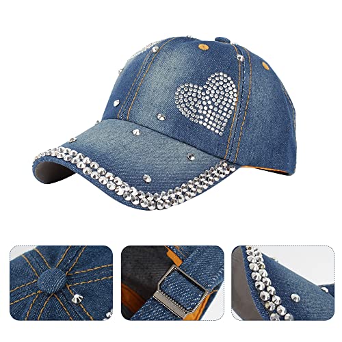 Labanca Women Girls Butterfly Rhinestones Baseball Caps Hats Fashion Bling Rhinestone Studded Sun Hat Adjustable Hip Hop Hat (06857 Heart) #TOP3