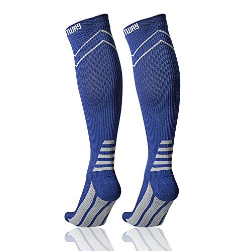 Sports Compression Socks Calf Support - Comway Running Socks Compression for Men&Women, Calf Support Socks Travel Socks Fit Running Travel Plantar Fasciitis Circulation & Recovery (M, blue)