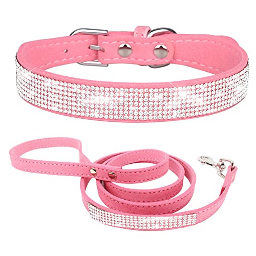 Rhinestone Dog Collar and Leash Set for Small Dogs Pink