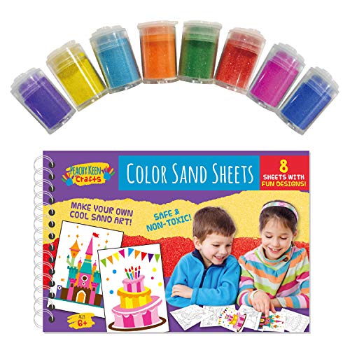 8 Sheets Color Sand Art Painting Kit | Peel, Sprinkle & Stick Coloring Designs | Perfect Sand Craft Set for Kids