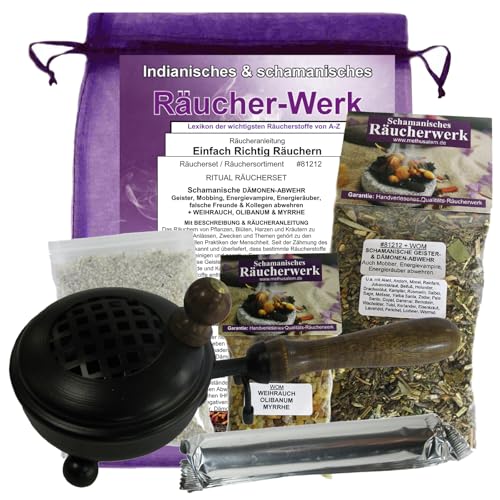 SCHAMANISCHE Geister- & DÄMONEN-ABWEHR RÄUCHERWERK 7-TLG Räucherset. Energievampire + Energieräuber abwehren. 2X Räuchermischungen + Weihrauch & Myrrhe + ZUBEHÖR + Anleitung. 81212-P