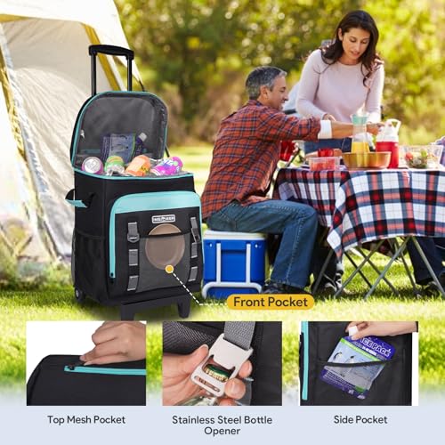 Image of INSMEER Cooler with Wheels and Handle, 80 Cans /50L Rolling Cooler, Portable Soft Sided Cooler with Wheel, 2-in-1 Collapsible Trolley Cart, Large Coolerbag for Grocery Shopping