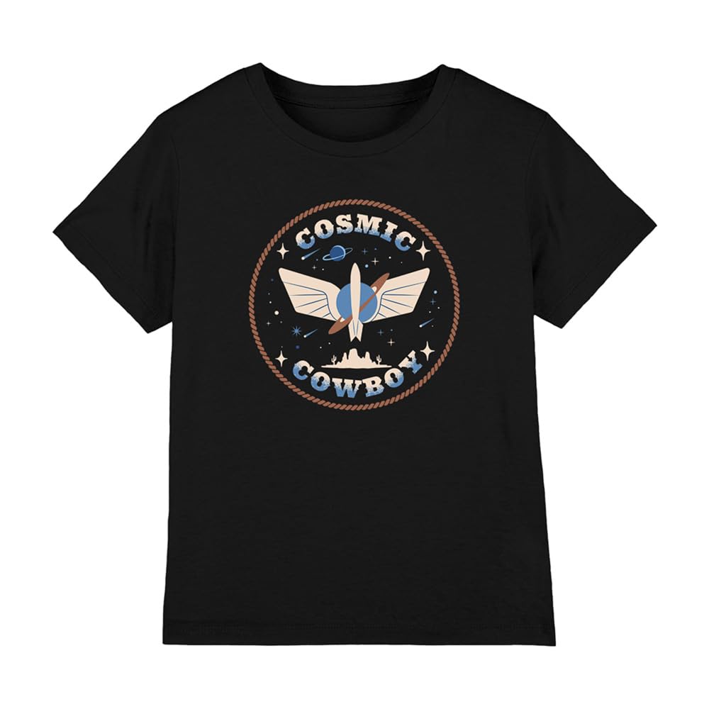 Disney Toy Story 5 Cosmic Cowboy Badge Kids T Shirt, Black, 3-4Y