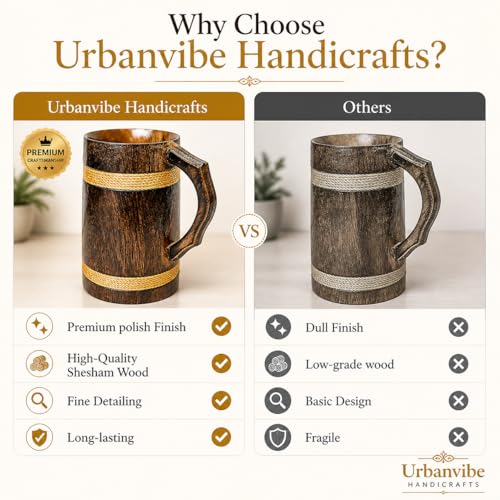 Image of Handmade Wooden Beer Mug, Wood with Sheesham Finish, Barrel Style, Lightweight & Durable, for Craft Beer, Home Bar, Cafe, Party, Gift(350ml) (Plane)