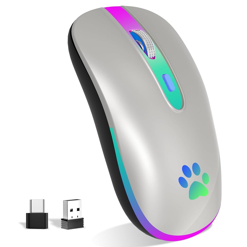 KBCASE Wireless Mouse USB 2.4G Bluetooth Mouse Rechargeable with 7 Colors Backlight 1600 DPI Wireless Gaming Mouse for Laptop, iPad,PC,Mac,Computer,Windows,Tablets,Andriod