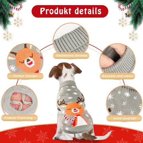 LATRAT 2er-Pack Weihnachts-Katzen-Hunde-Pullover, Schneeflocken, Rentier-Motiv, Strickwaren,Winterhaustierkleidung,Warme Haustierpullover für Kätzchen und kleine HundeM, Elch und Kitz, Rot, M