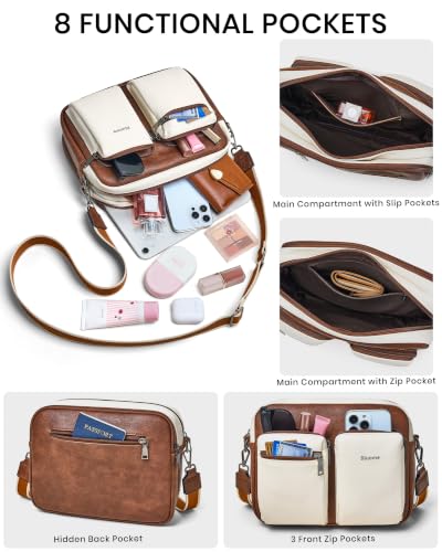 Image of Bluome Crossbody Purse for Women Multi Pocket Crossbody Bag with 3 Front Pockets Leather Shoulder Bag Everyday Travel Bag