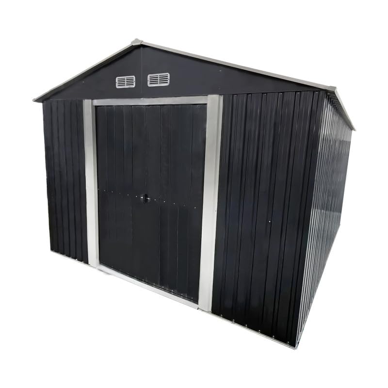4iQ Metall Gerätehaus 9 m² – Stahl Gartenhaus 303 x 300 x 214 cm, verzinkt, Schuppen für Werkzeug, Fahrräder & Gartengeräte, Anthrazit