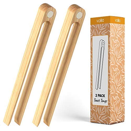 Pinzas de cocina de madera de bambú, pinzas para tostar con imán para tostar, ensaladas, barbacoa, asar a la parrilla, cocinar, hornear, freír, pasteles, panes y dulces (Paquete de 2) Cover