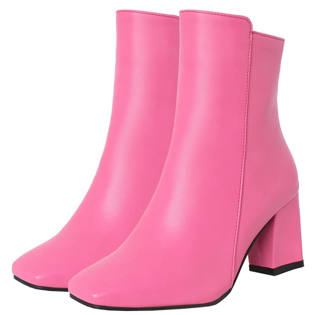 Meefit Women Square Toe GOGO Boots Chunky Heeled Ankle Boots Zipper Winter Block Heel Booties
