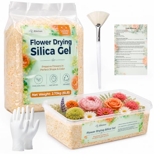 JDiction Silica Gel Flower Drying 6 LBS Reusable Flower Preservation Kit with Drying Container and Brush for Wedding Bouquets Resin Art Anniversary & Home Dcor