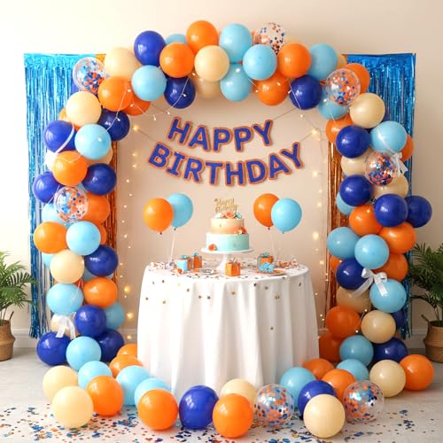 Image of RUBFAC Blue and Orange Balloons Kit, 2026 Graduation Party Balloon for Blue Birthday Decoration Baby Shower Thanksgiving Decoration
