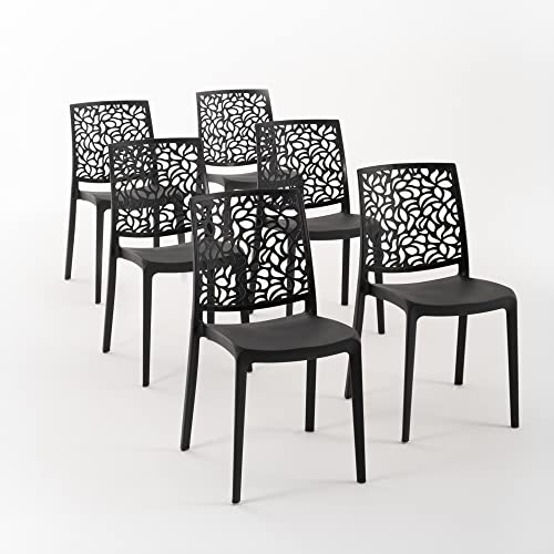 SIEDITI FUORI E DENTRO Chaises en résine avec Fibre de Verre empilables pour intérieur/Cuisine/Salle à Manger et extérieur/Jardin Anna (6 Chaises, Noir)