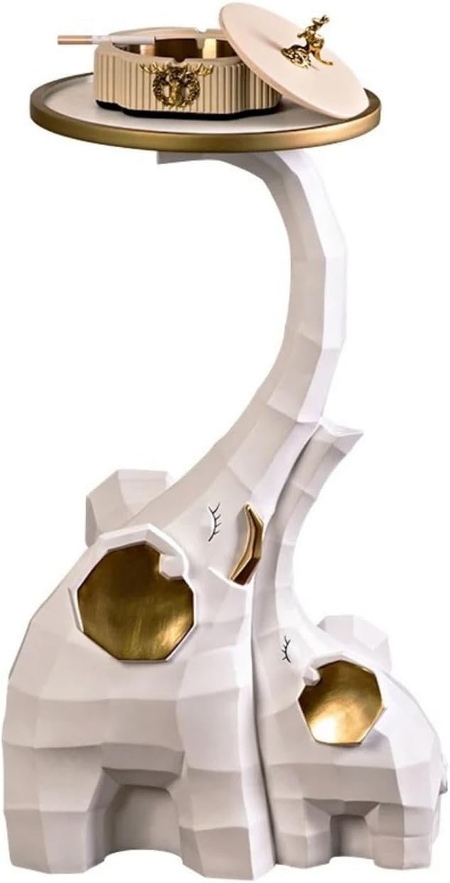 homary Modern End Table with Tray Top Decor Nightstand Elephant Shape Side Table White & Gold