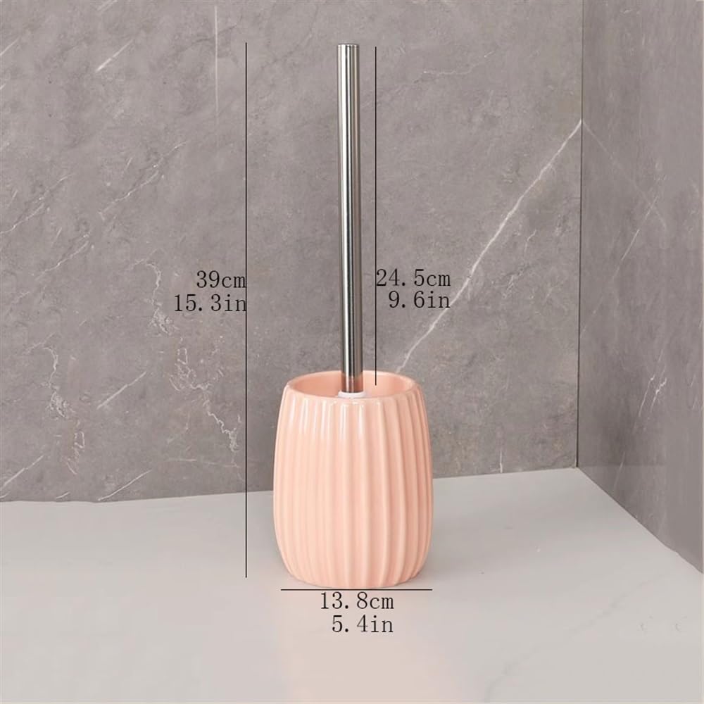 Cepillo para Inodoro Escobilla de baño de pie con Base, Mango de Cepillo de Acero Inoxidable, escobilla de baño con Textura de líneas Verticales de cerámica Cepillo de baño