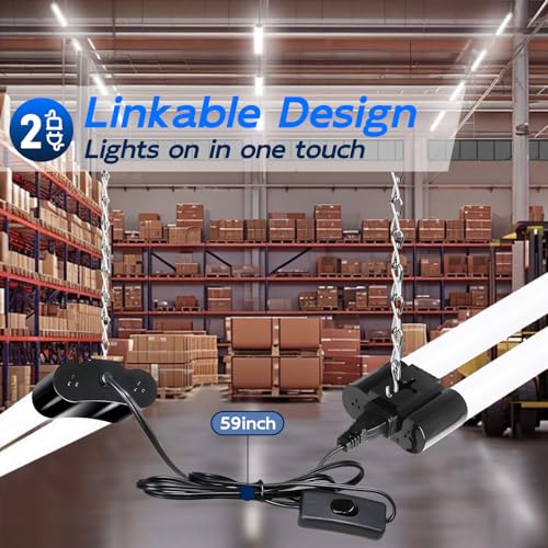 hykolity 2 pack 4ft linkable led shop light for garage 4400lm 4ft 42w 5000k daylight led workbench light fixture with plug hanging or surface mount black - etl