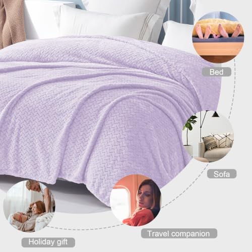 Image of Exclusivo Mezcla Soft Fleece Bed Blanket King Size, 90 inchx104 inch, Lilac Purple