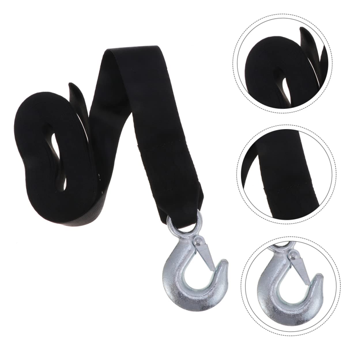 OUNONA Marine Winch Belt 1.5 Ton Winch Strap Rope Hook Black Polyester for Boat Rope