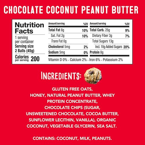 Image of simplyFUEL Whole-Food Protein Balls (Chocolate Coconut Peanut Butter) - 8 g High-Protein, Gluten-Free, Healthy Snack for Adults & Kids (1.6 oz - Pack of 24)