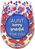 pavilion gift company 73256 aunt grateful for you-berry 18oz stemless wine glass, blue