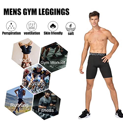 YUSHOW Compression Shorts Mens 3 Pack Sports Anti-Chafing Underwear Base Layer Shorts Quick Dry Running Shorts with Phone Pockets Cycling Tights for Workout Athletic Rugby Short Protect Leg Skin - Image 6